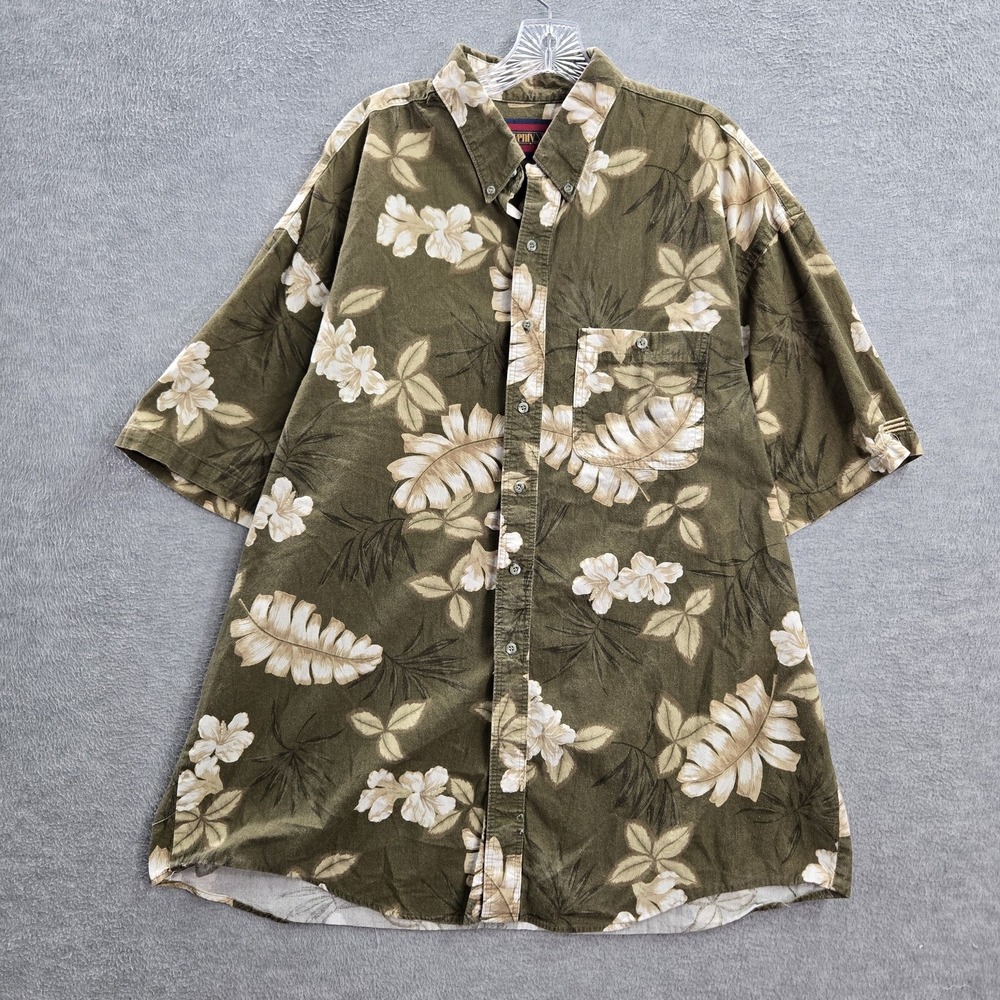 Wrangler Twenty X Men Button Up Shirt 2XL‎ Green Floral Hawaiian Short Sleeve